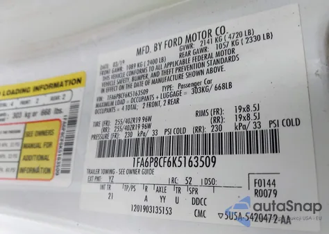 2019 Ford Mustang Gt z USA, uszkodzony, nr VIN 1FA6P8CF6K5163509